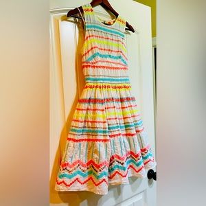 Anthropologie Tracy Reese Plenty neon metallic stitch embroidered Aline dress 2